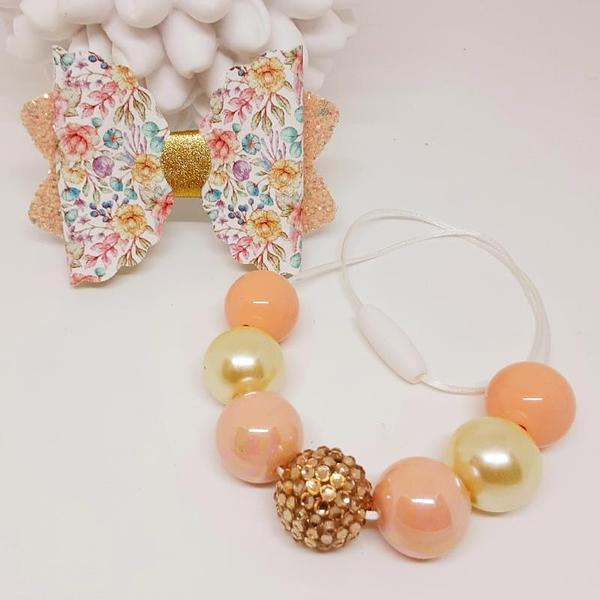 Apricot floral bead and bow set