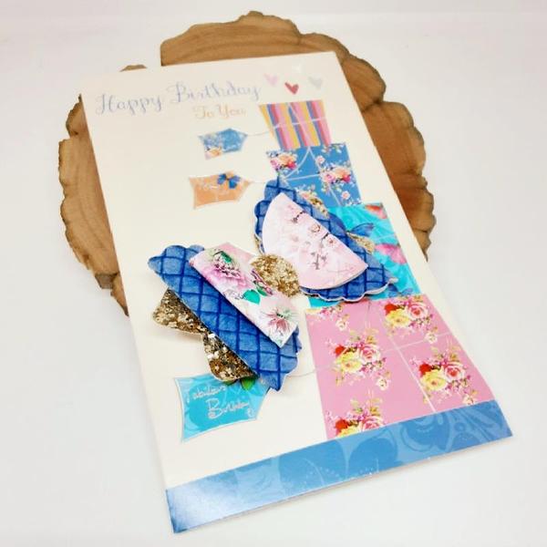 Pink floral bow birthday card