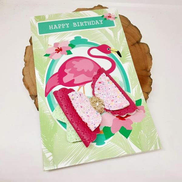 Flamingo bow birthday card