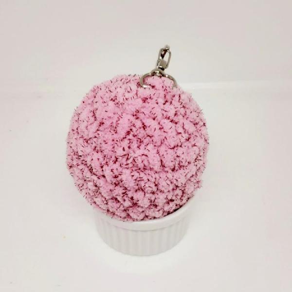 Bag tag, pink with glitter plushy