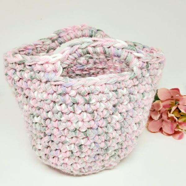 Crochet bag, pink, grey and white