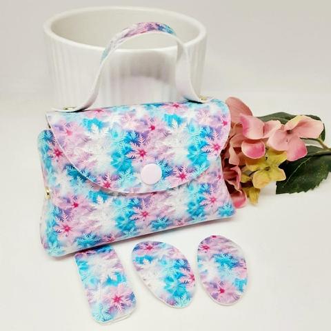 Handbag and clip set - snowflake, pink, blue and white